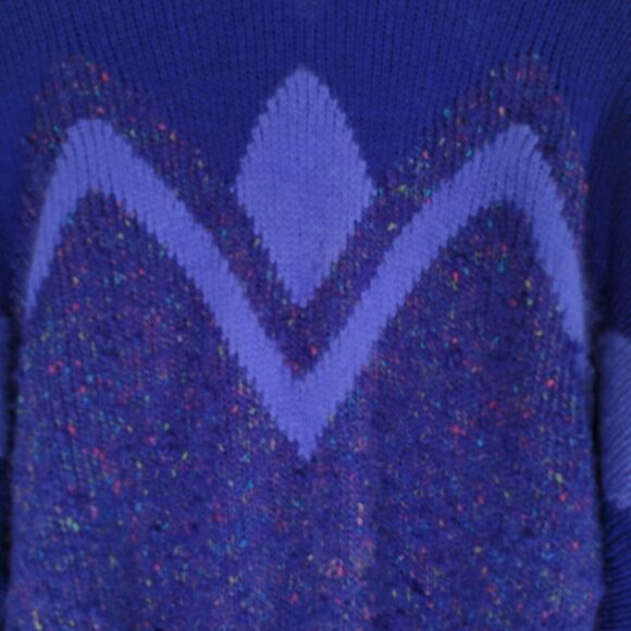 Vintage MIKE KORWIN Royal Blue Knit Sweater Size 16 Fuzzy Nubby 80s - Picture 5 of 10
